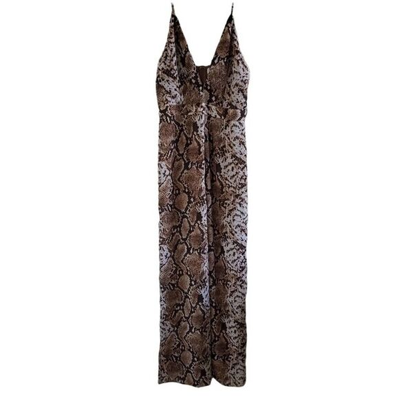 superdown Pants - 𝅺SUPERDOWN  Snake Print Wide Leg V Neck Jumpsuit Size Small